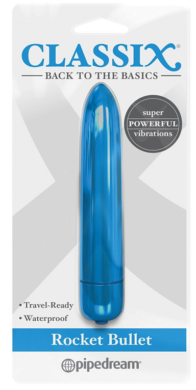 Голубая гладкая вибропуля Rocket Bullet - 8,9 см. - анодированный пластик (ABS)