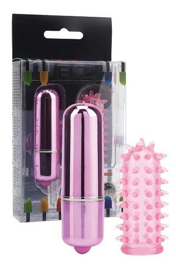 Розовый мини-вибратор с насадкой Powerful Mini Massager - 5 см.
