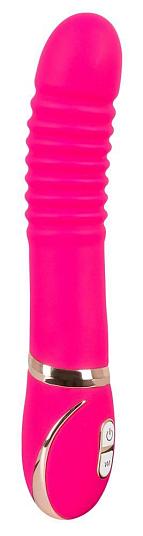 Розовый водонепроницаемый вибратор Pleats с рёбрышками - 22 см.