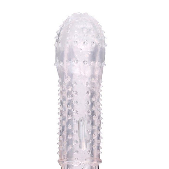 Прозрачная массажная насадка на пенис с шишечками и усиком - 12,5 см. от Intimcat