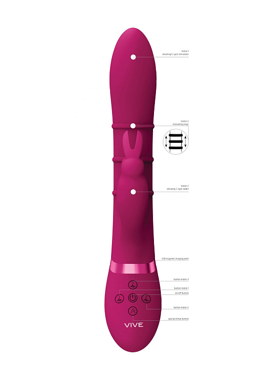Розовый вибромассажер-кролик с 3 стимулирующими кольцами Sora - 24,2 см. от Intimcat