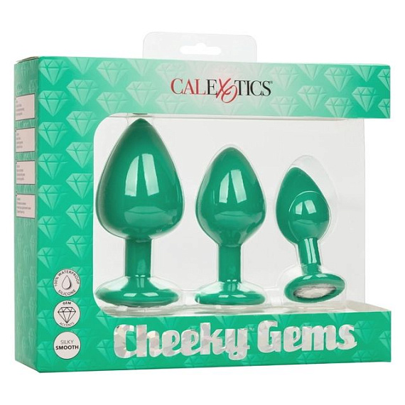 Набор из трёх зеленых анальных пробок с кристаллом Cheeky Gems от Intimcat