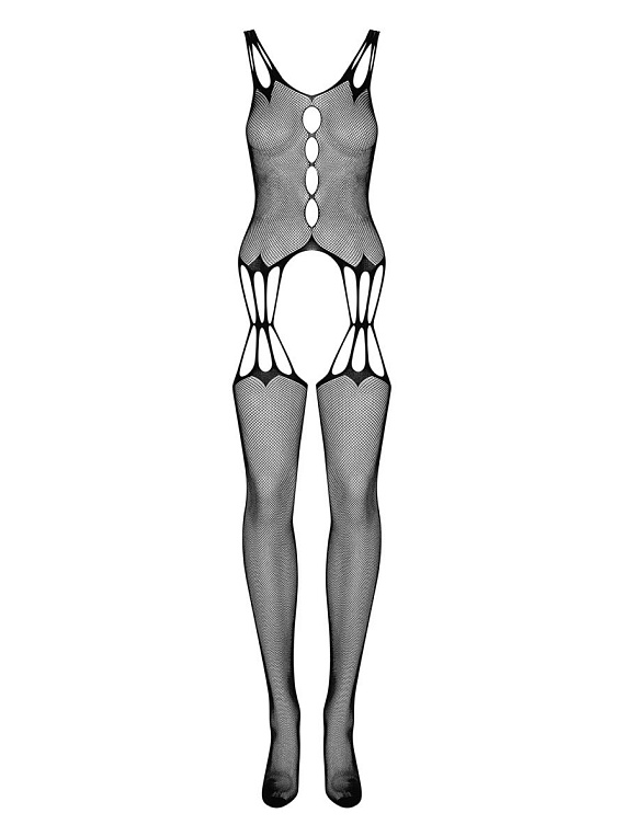 Пикантный боди-комбинезон с имитацией чулок и вырезами - фото 5