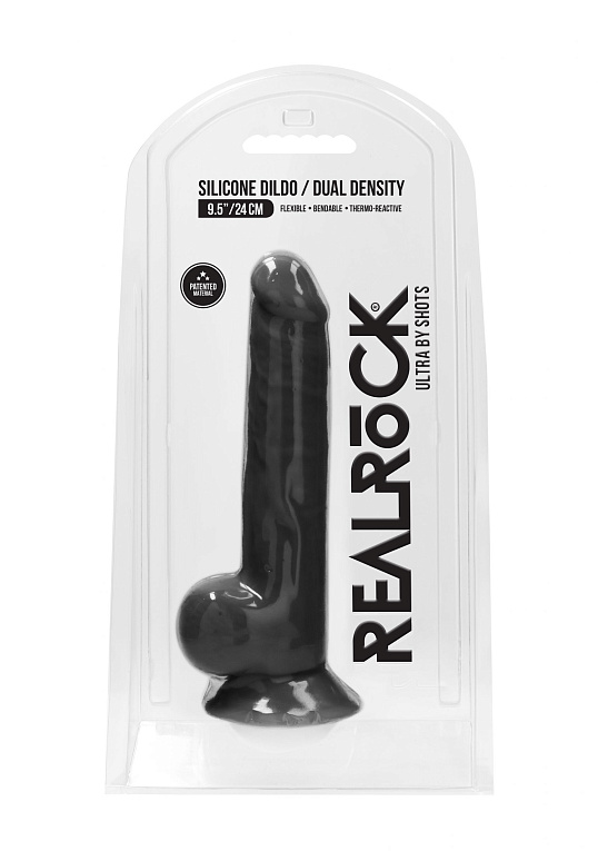 Черный фаллоимитатор Realistic Cock With Scrotum - 24 см. - силикон