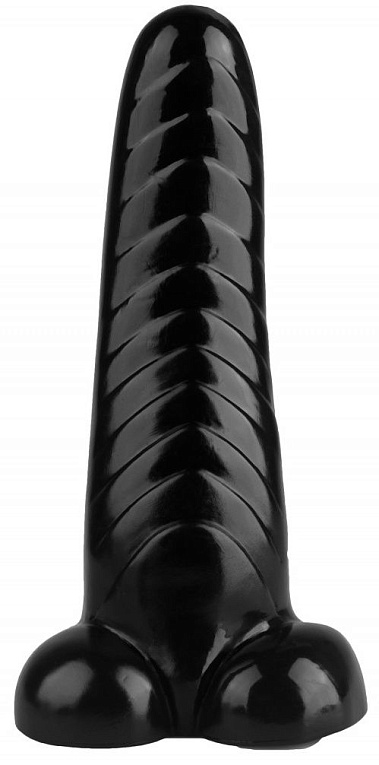 Черная изогнутая рельефная анальная втулка - 23,5 см. - эластомер (полиэтилен гель)