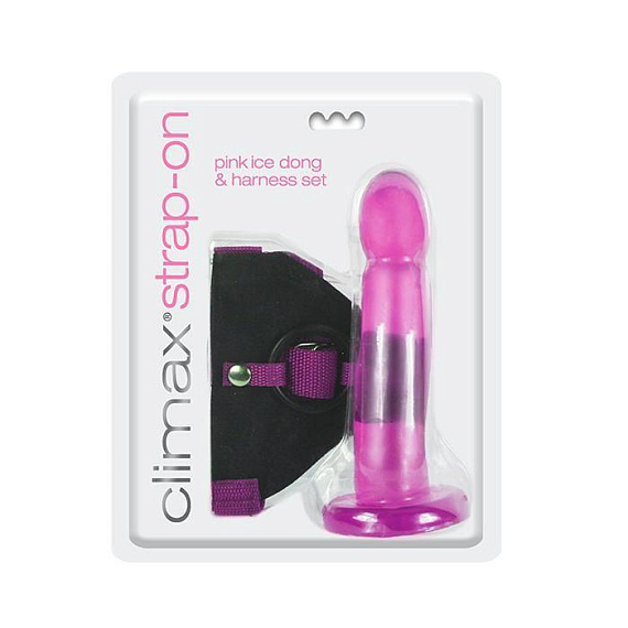Розовый страпон Climax Strap-on Pink Ice Dong   Harness set - 17,8 см. - термопластичный эластомер (TPE)