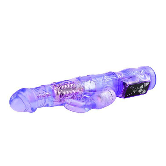 Фиолетовый вибратор-кролик с функцией ротации - 21,5 см. - Термопластичная резина (TPR)