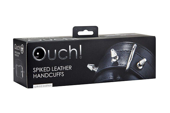 Чёрные кожаные наручники с шипами Spiked Leather Handcuffs - натуральная кожа