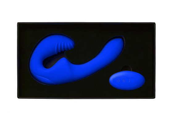 Синий безремневой страпон с пультом ДУ - 17,5 см. от Intimcat