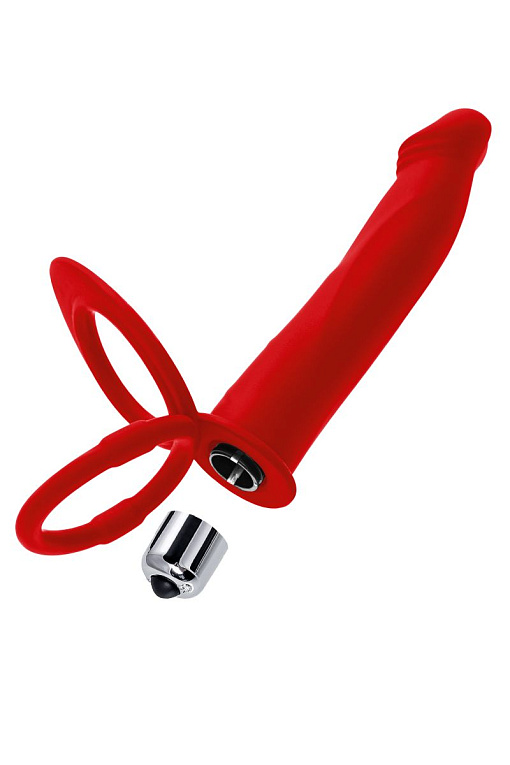 Красная насадка на пенис для двойного проникновения - 19 см. ToyFa