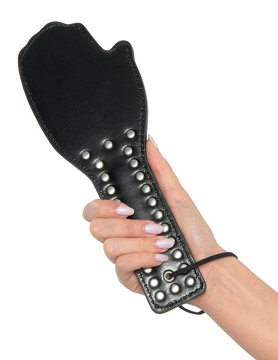 Чёрная шлёпалка в форме ладошки  SPANK ME PADDLE - 28,5 см. - искусственная кожа