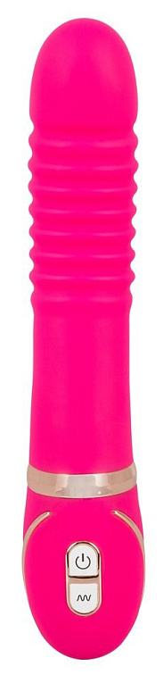 Розовый водонепроницаемый вибратор Pleats с рёбрышками - 22 см. - силикон