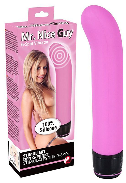 Розовый изогнутый вибратор Mr. Nice Guy - 23 см. - силикон