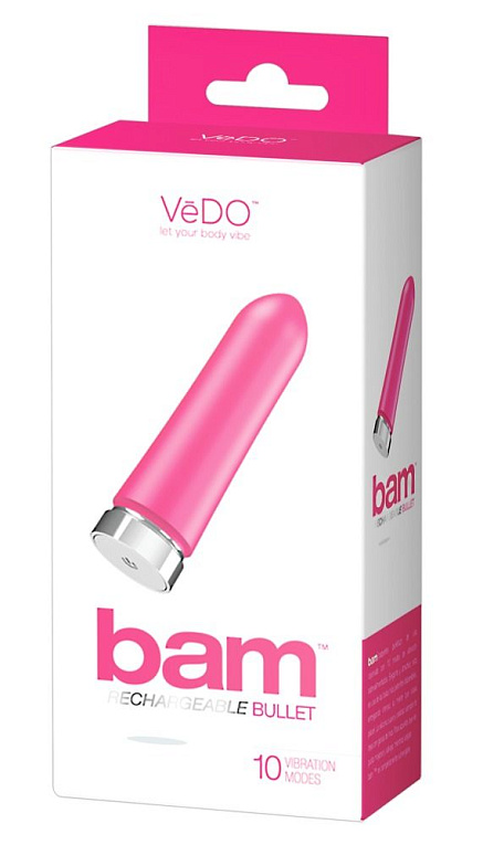 Розовая перезаряжаемая вибропуля VeDO Bam - 9,7 см. - силикон