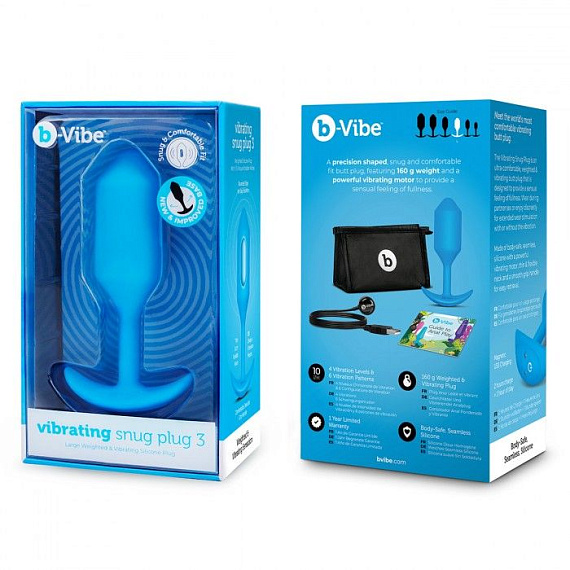 Голубая вибропробка для ношения B-vibe Snug Plug 3 - 12,4 см. - фото 6