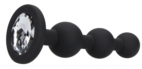 Черная анальная елочка с прозрачным стразом Beaded Diamond Butt Plug - 11,4 см. - силикон