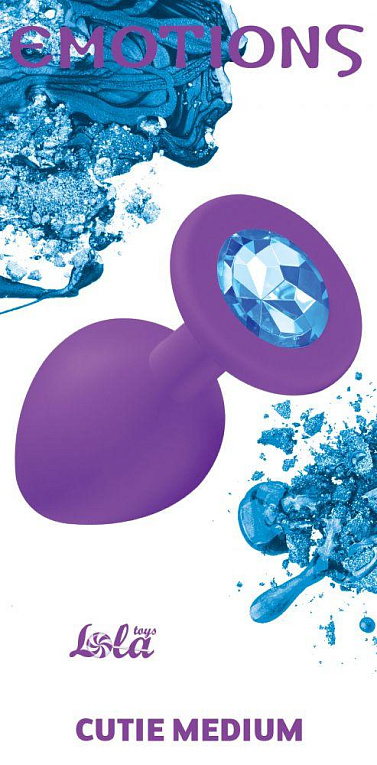 Средняя фиолетовая анальная пробка Emotions Cutie Medium с голубым кристаллом - 8,5 см. от Intimcat