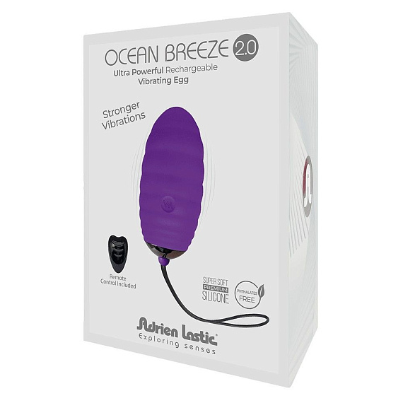 Фиолетовое виброяйцо с пультом ДУ Ocean Breeze 2.0 + LRS - силикон