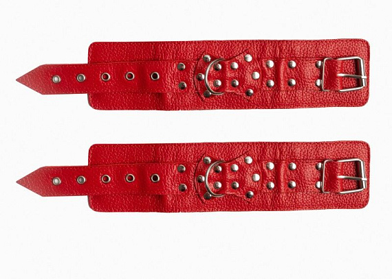 Красные наручники с фиксацией на двух карабинах - фото 5