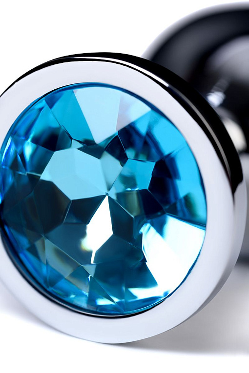 Серебристая конусовидная анальная пробка с голубым кристаллом - 8 см. - фото 8