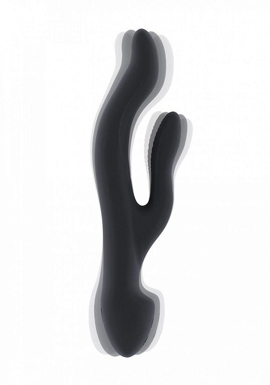Чёрный вибратор Keira с клиторальным отростком - 21,3 см. - силикон