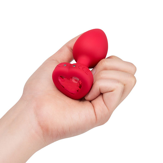 Красный анальный плаг с кристаллом-сердцем Vibrating Heart Shape Jewel Plug M-L b-Vibe