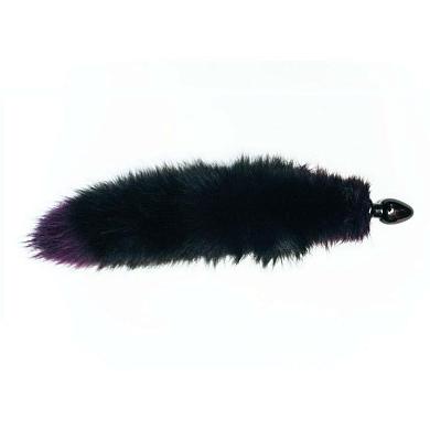 Анальная пробка черного цвета с фиолетовым лисьим хвостом