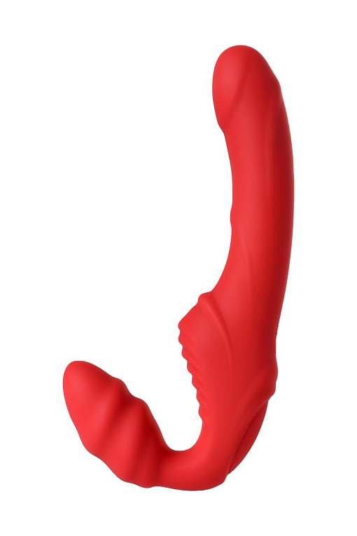 Красный безремневой страпон с вибрацией от Intimcat
