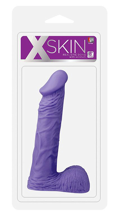 Фиолетовый фаллоимитатор с мошонкой XSKIN 8 PVC DONG - 20,3 см. - поливинилхлорид (ПВХ, PVC)