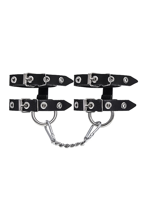 Черные однослойные кожаные наручники из двух ремешков от Intimcat