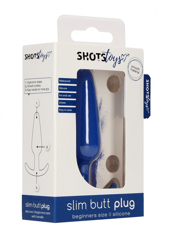 Синяя анальная пробка для ношения Slim Butt Plug - 8,3 см. - силикон
