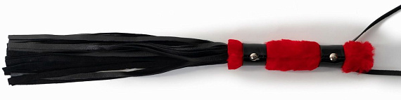 Многохвостовый черный флогер с красной ручкой - 44 см. - натуральная кожа