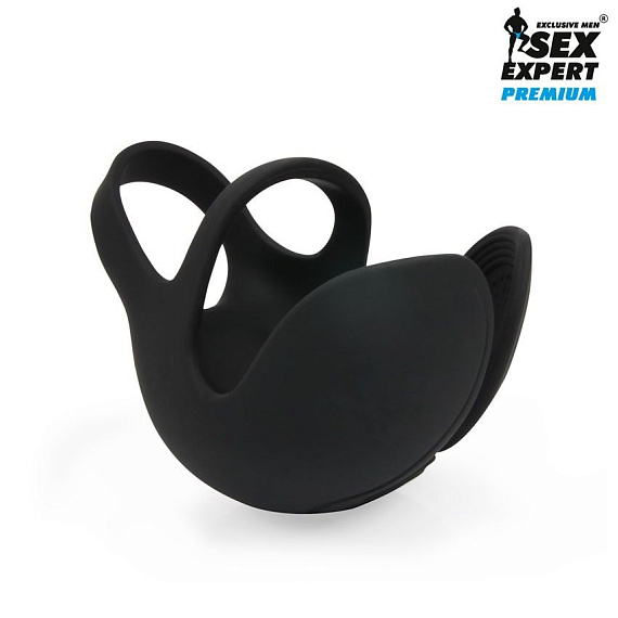 Черная вибронасадка на пенис и мошонку Sex Expert - фото 5