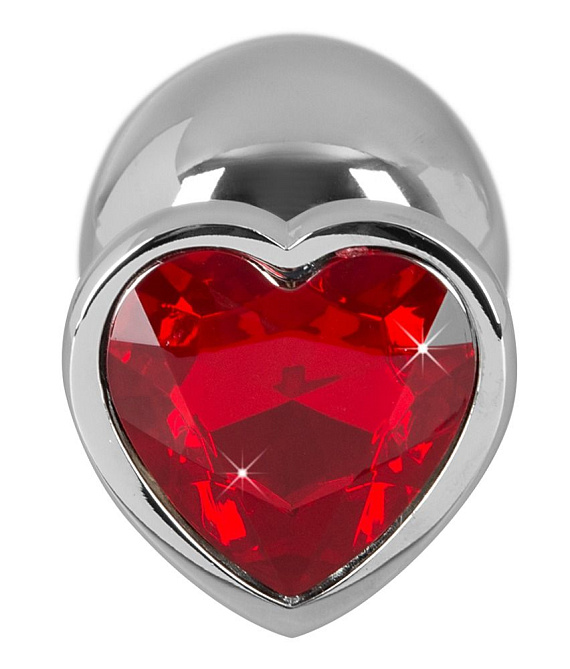 Серебристая анальная втулка с красным кристаллом - 8,2 см. - металл