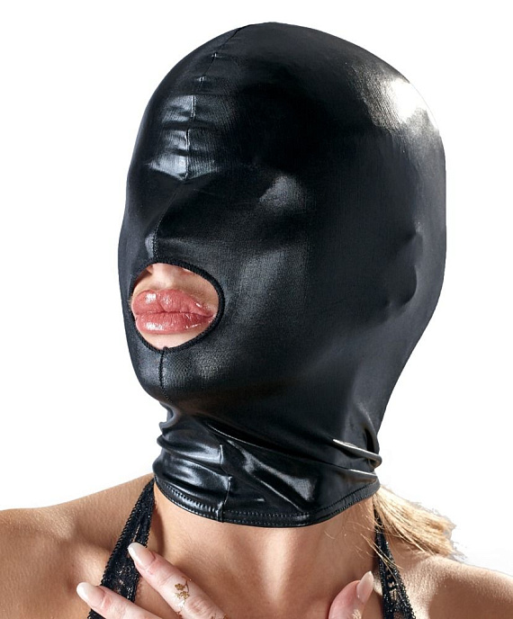 Черная эластичная маска на голову с отверстием для рта от Intimcat