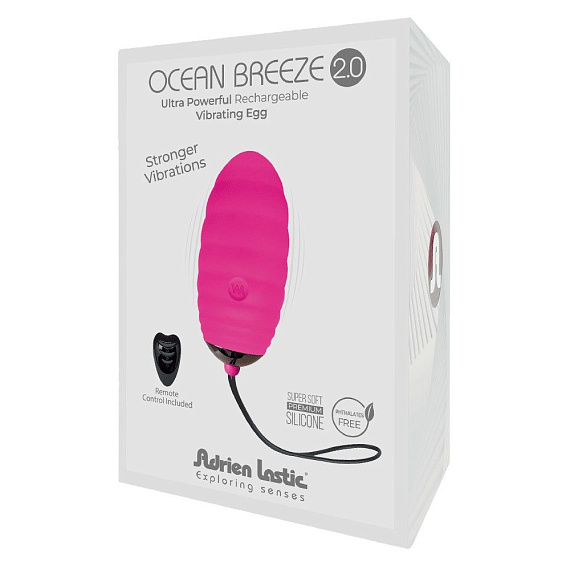 Розовое виброяйцо с пультом ДУ Ocean Breeze 2.0 + LRS - силикон