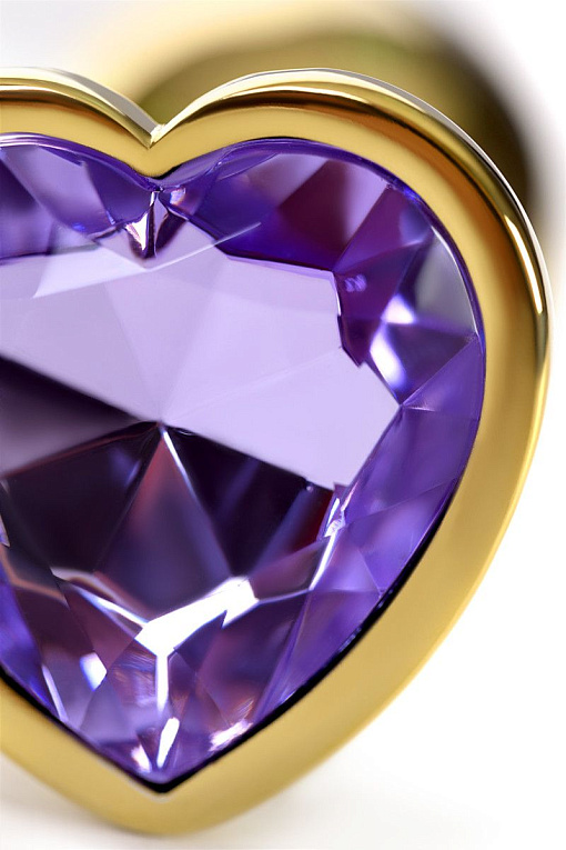 Золотистая анальная втулка с фиолетовым кристаллом-сердечком - 7 см. - фото 5