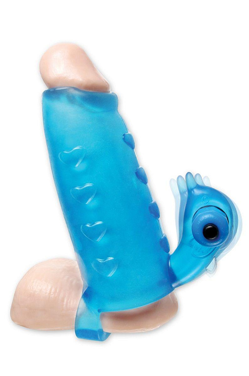 Голубая утолщающая насадка на пенис Deluxe Vibrating Penis Enhancer - 15 см. - термопластичный эластомер (TPE)