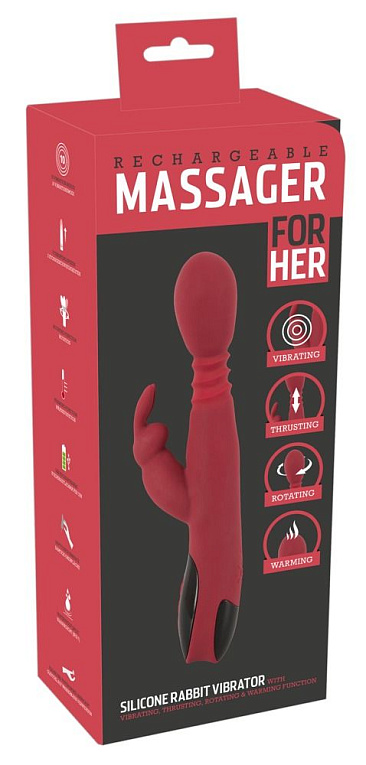 Красный вибромассажер с клиторальным отростком Rabbit Vibrator - 26,5 см. - фото 7