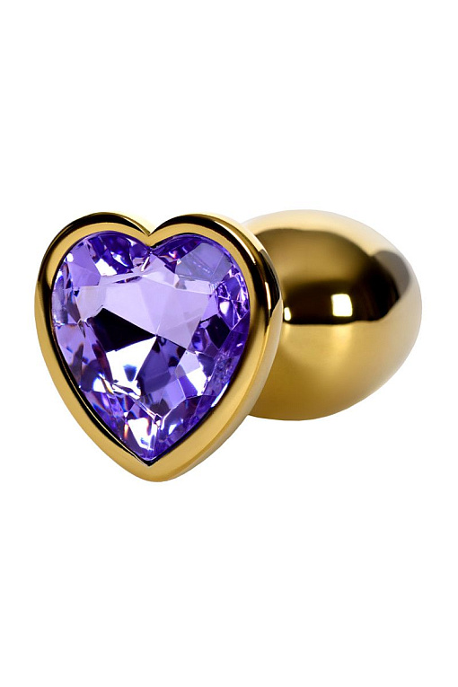 Золотистая анальная втулка с фиолетовым кристаллом-сердечком - 7 см. - фото 6