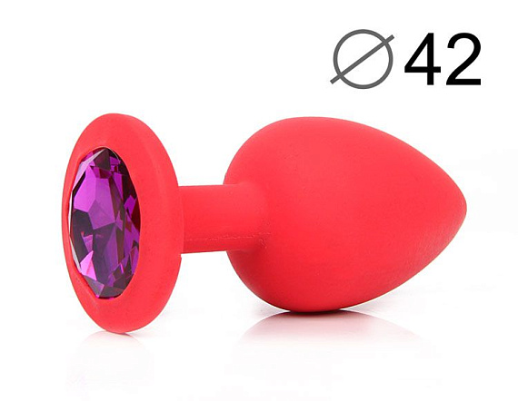 Красная анальная пробка с фиолетовым кристаллом - 9,5 см. - силикон