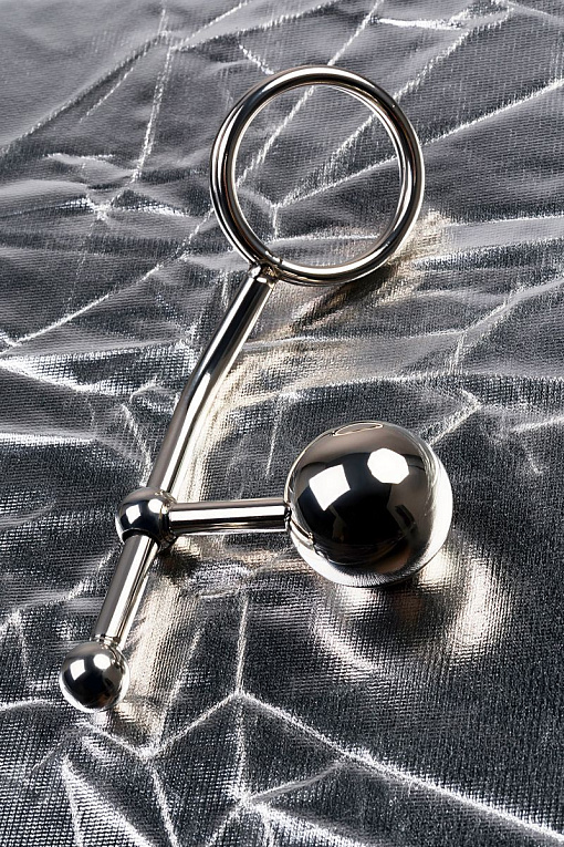 Серебристые бондажные стринги со сменными шарами - металл