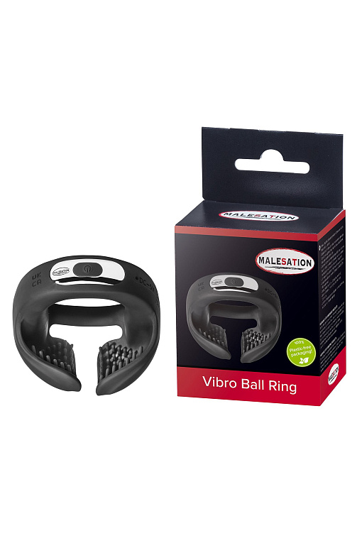 Черное эрекционное виброкольцо для пениса и мошонки Vibro Ball Ring от Intimcat