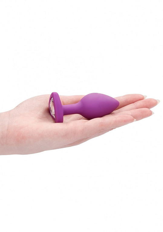 Фиолетовая анальная пробка с прозрачным стразом Diamond Heart Butt Plug - 7,3 см. Shots Media BV