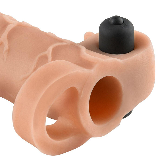 Телесная вибронасадка с кольцом Vibrating Real Feel 2 Extension - 16 см. - Термопластичная резина (TPR)