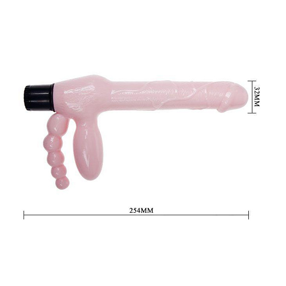 Розовый безремневой вибрострапон с анальным отростком - 24,8 см. от Intimcat