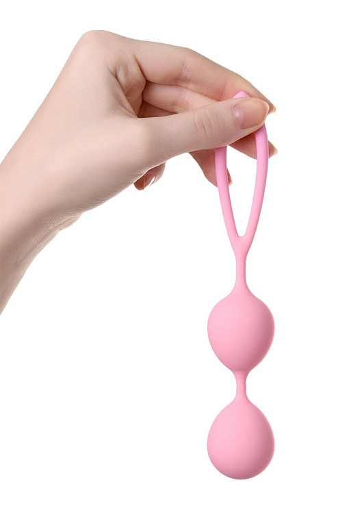 Розовые силиконовые вагинальные шарики с ограничителем-петелькой от Intimcat