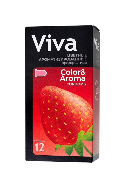Цветные презервативы VIVA Color Aroma с ароматом клубники - 12 шт. - латекс
