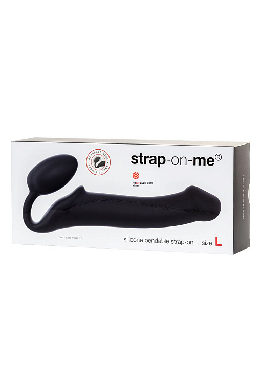 Черный безремневой страпон Silicone Bendable Strap-On L - фото 7