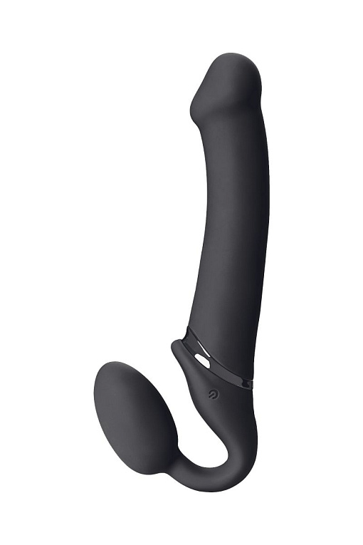 Черный безремневой вибрострапон Vibrating Bendable Strap-On - size L от Intimcat